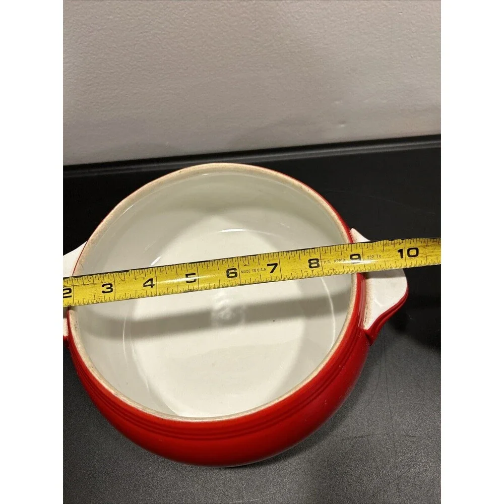 HALL’S Superior Quality Kitchenware USA Double Handle Casserole Dish Red 2QT Vtg